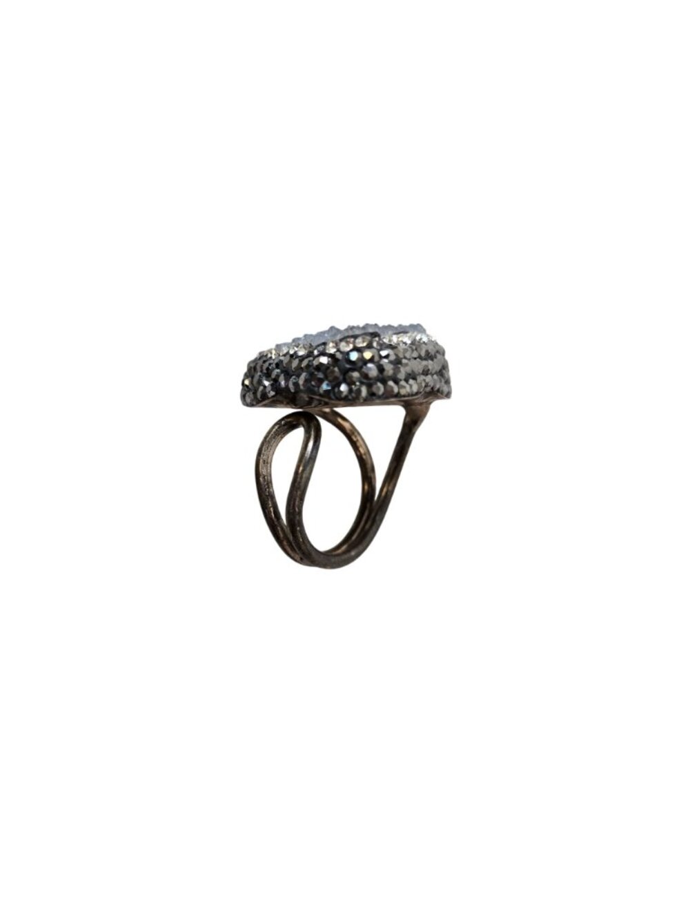 Turkish Sterling Silver .925 Ring with Chalcedony Stone & Crystals Size 6 - Picture 3 of 5